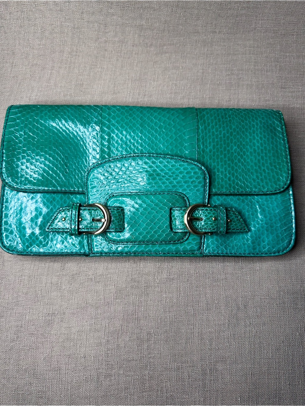 Cole Haan Green Keaton Snake Clutch RESCUE